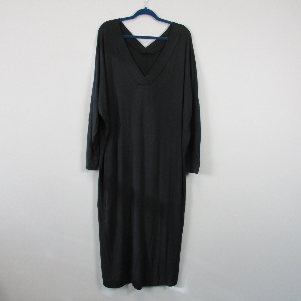 Quince French Terry Modal Maternity Nursing Lounge Dress Black L Comfort 512
